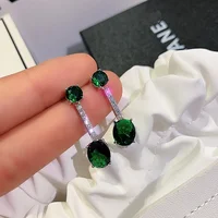 

Created green emerald long style clasp earring fine jewelry for girls party or daily wear