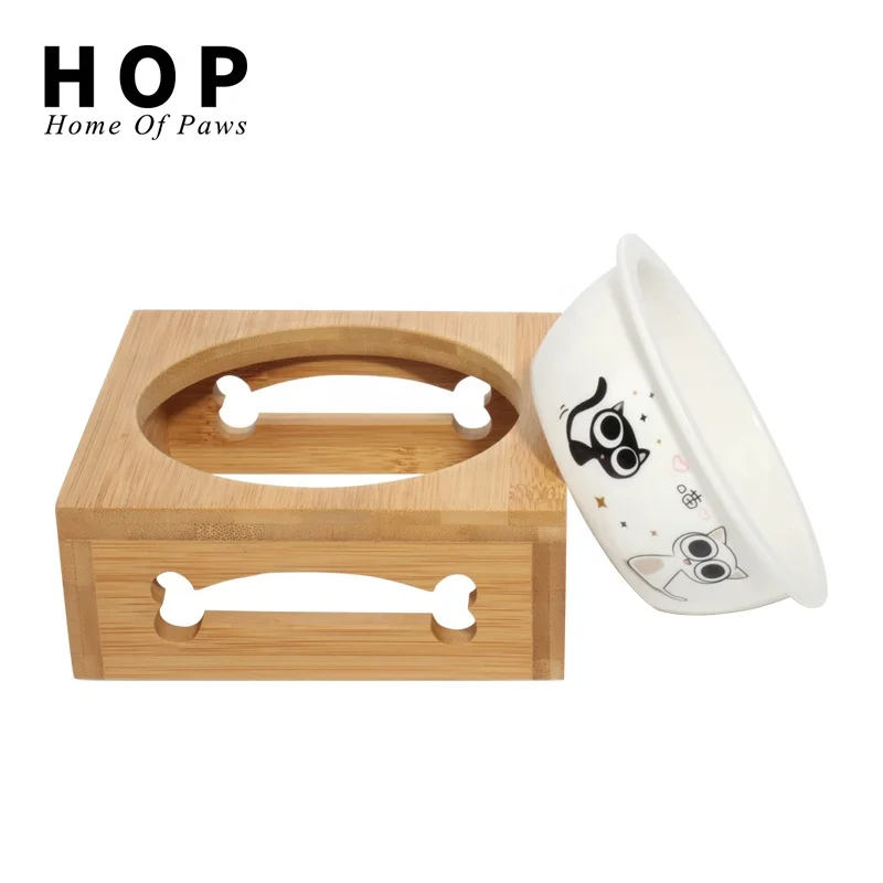 

Factory Wholesale Elevated Ceramic Pet Cat Dog Food Bowl With Stand, White