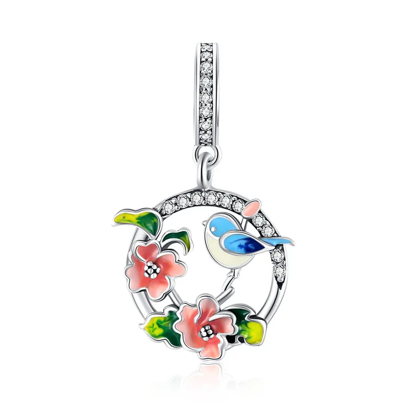 

SCC1726 New trendy round pendant silver 925 brid and flower spring jewelry charm