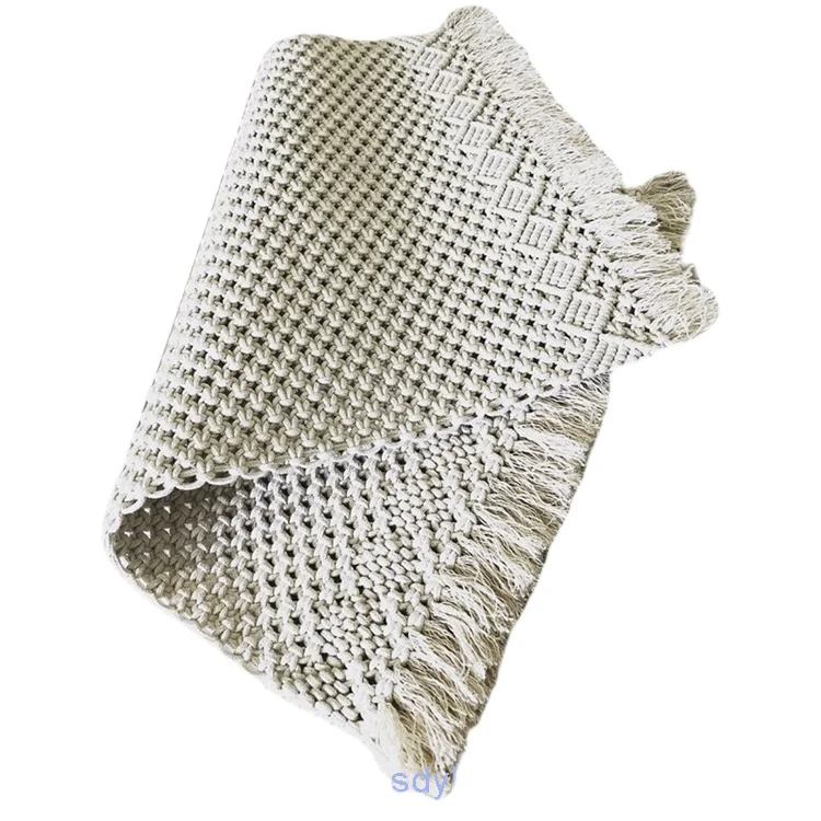 

Boho handmade woven cotton table runner for table decorations, Cream white