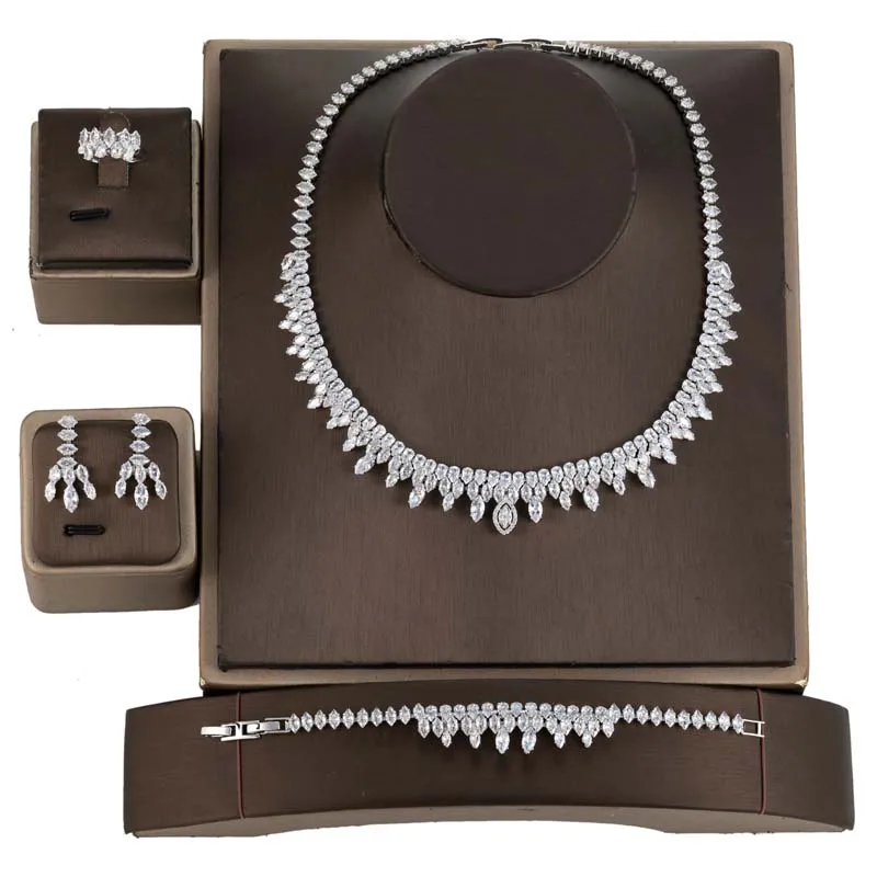 Luxury Accessories Full Cubic Zircon Setting Jewelry Set Bridal Necklace Set for Wedding Gold Plating Platinum Plating BN9279