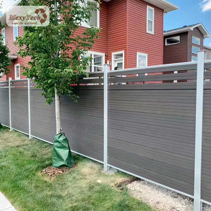 

DIY home wpc fence aluminium post composite wood waterproof UV resistant outdoor garden wood fencing panels, Teak/coffee/ dark gray
