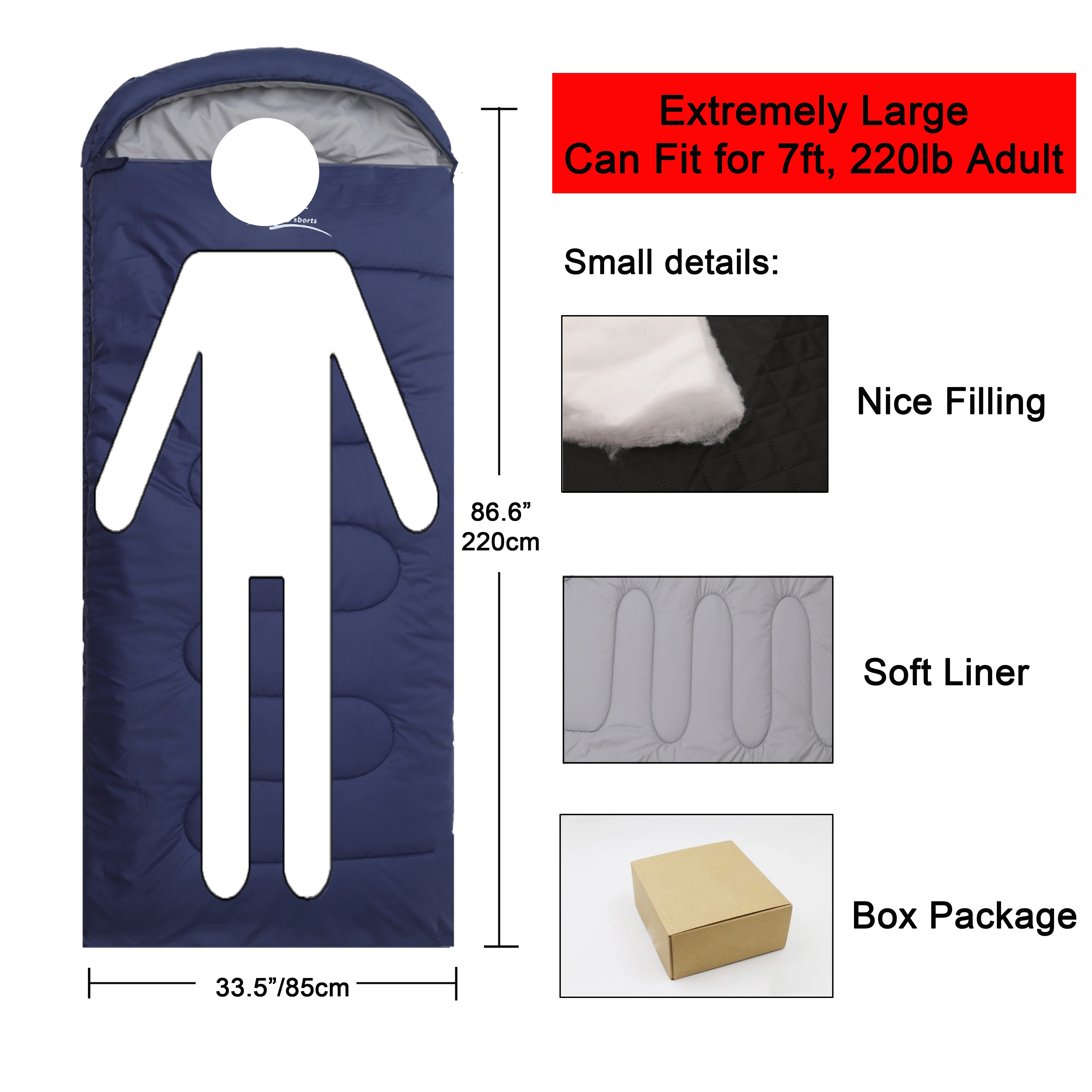 Heavy Duty Warmest Blue Waterproof Winter Camping Fluffy Custom