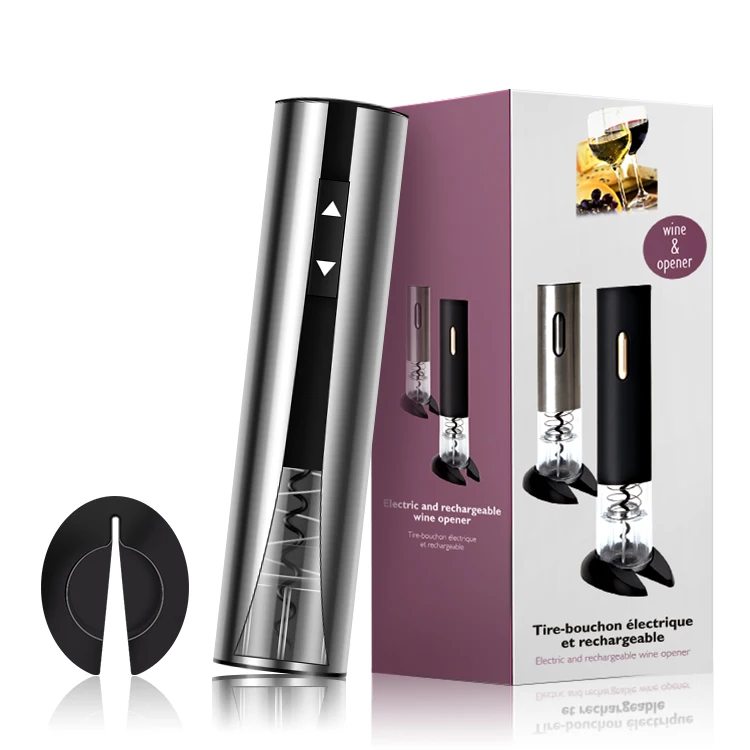 

Free sample wholesale rechargeable corkscrew electric wine bottle opener, Silver/customizable colors