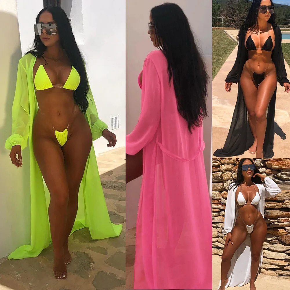 

New Sexy Fashion Bra Girls Female Lady Cut Bather Bathing Suit Solid Bikini Set+Beach Cover Ups 3 Piece Swimsuit Summer Swimwear