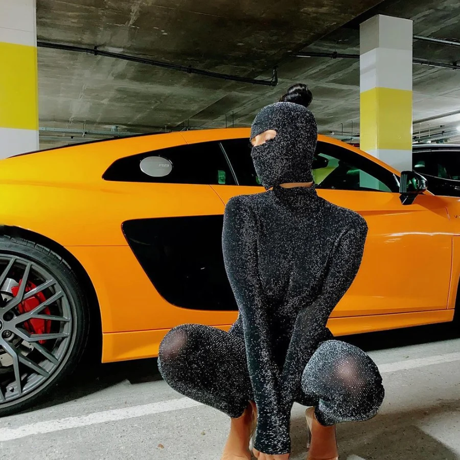 

Nibber K20S10625 Shiny Bodycon Hooded Jumpsuit Women Long Sleeve Sexy Backless Female Hoods Skinny 2 Pieces Set Wholesale Custom