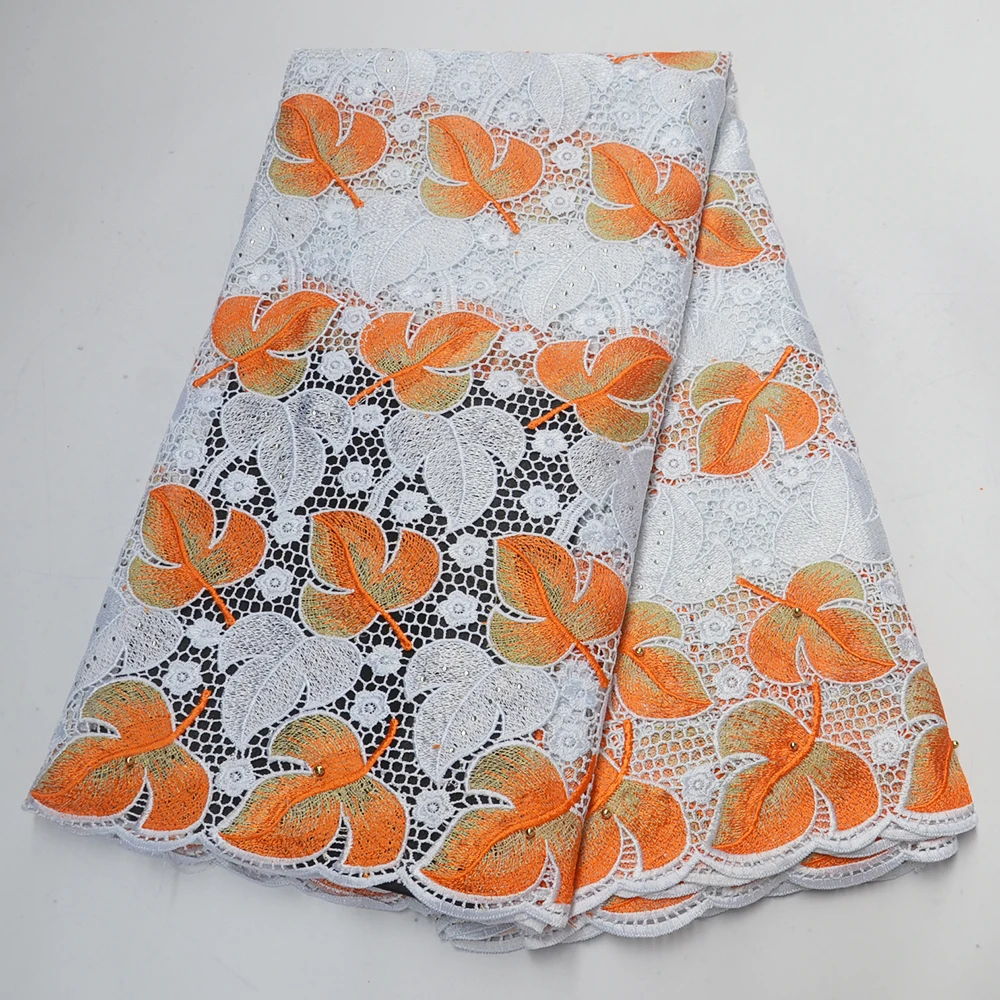 

Beautiful Embroidery High Quality French Guipure lace fabric with stones African Design cord lace for Bridal lace dress