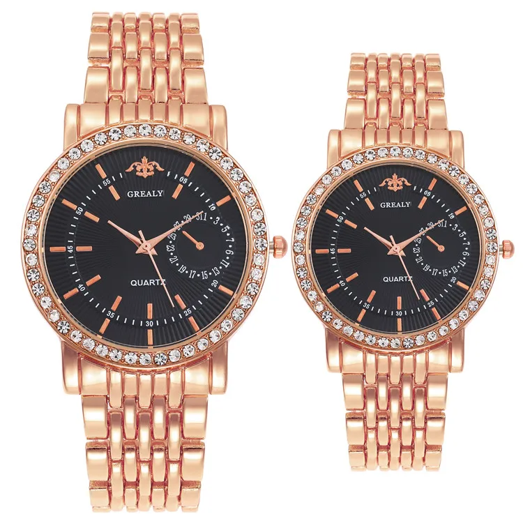 

New arrival rose gold wrist watch men women lover wristwatch luxury design diamond couple watches, Picture shows