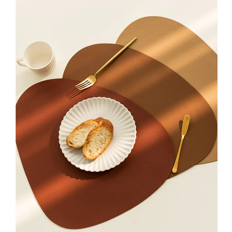 

Muti-color PU Leather Placemats Faux Leather Place Mat WaterProof Irregular Shape Table Mats, Pink/dark grey/light grey/blue/custom