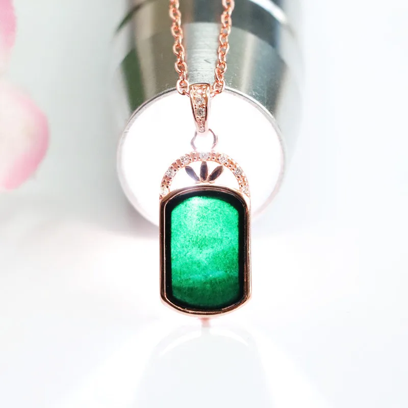 

S925 Silver Inlay Natural Emerald Pendant Black Jadeite Lucky Pendant Jade Factory Wholesale Delivery FC2080803