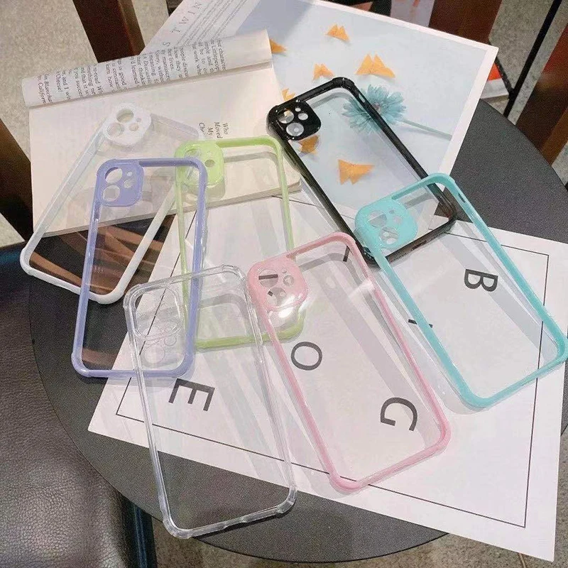 

Transparent Phone Case Colorful Frame Anti Shock Cover for iPhone 12 11 XS XR