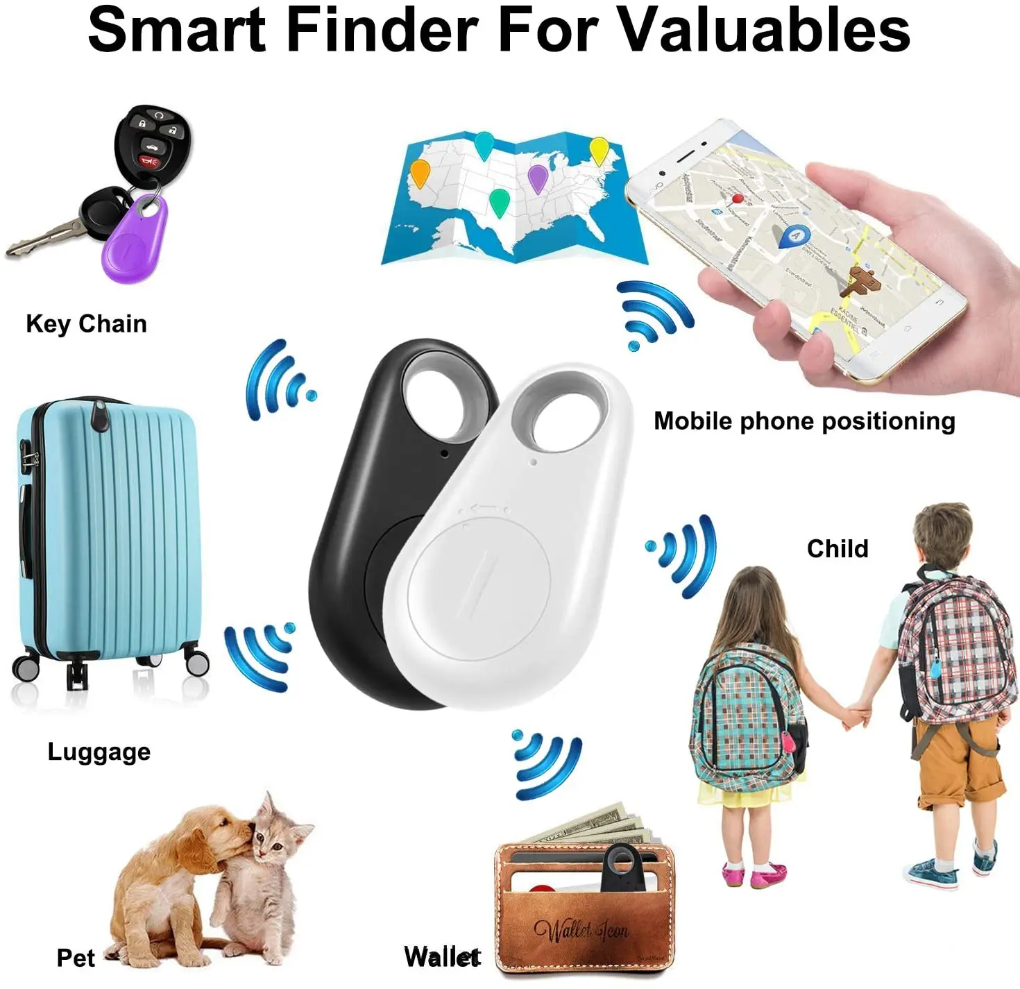 7 Pack Key Finder Smart Tracker,Wireless Anti-Lost Alarm Sensor Item Finder GPS Tracker Locator for Kids Pets Dogs Cats Car Phone Purse Luggage Small Things Selfie Shutter Tracking Device New Updated 