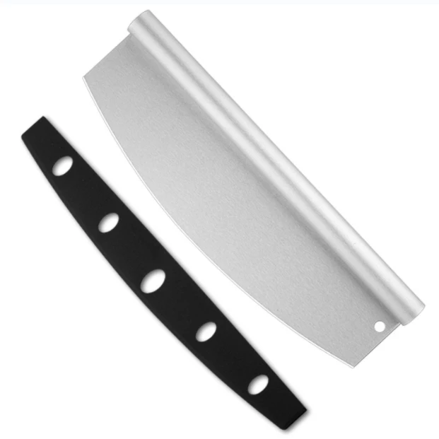 

Stainless Steel Pizza Cutter Semicircle Curled Metal Knife Sharp Rocker Blade With Cover