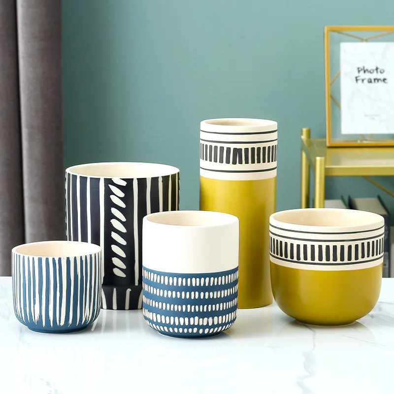 

Hot Sale Ceramic Succulent Flower Pot,Decorative Porcelain Vase For Hotel and Project, Blue,yellow,black