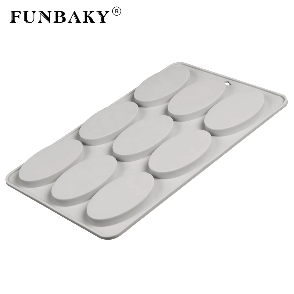 

FUNBAKY JSC2918 Food grade bakeware 9 cavity oval round shape cake cookies biscuit silicone mold cake decor tools nonstick, Customized color