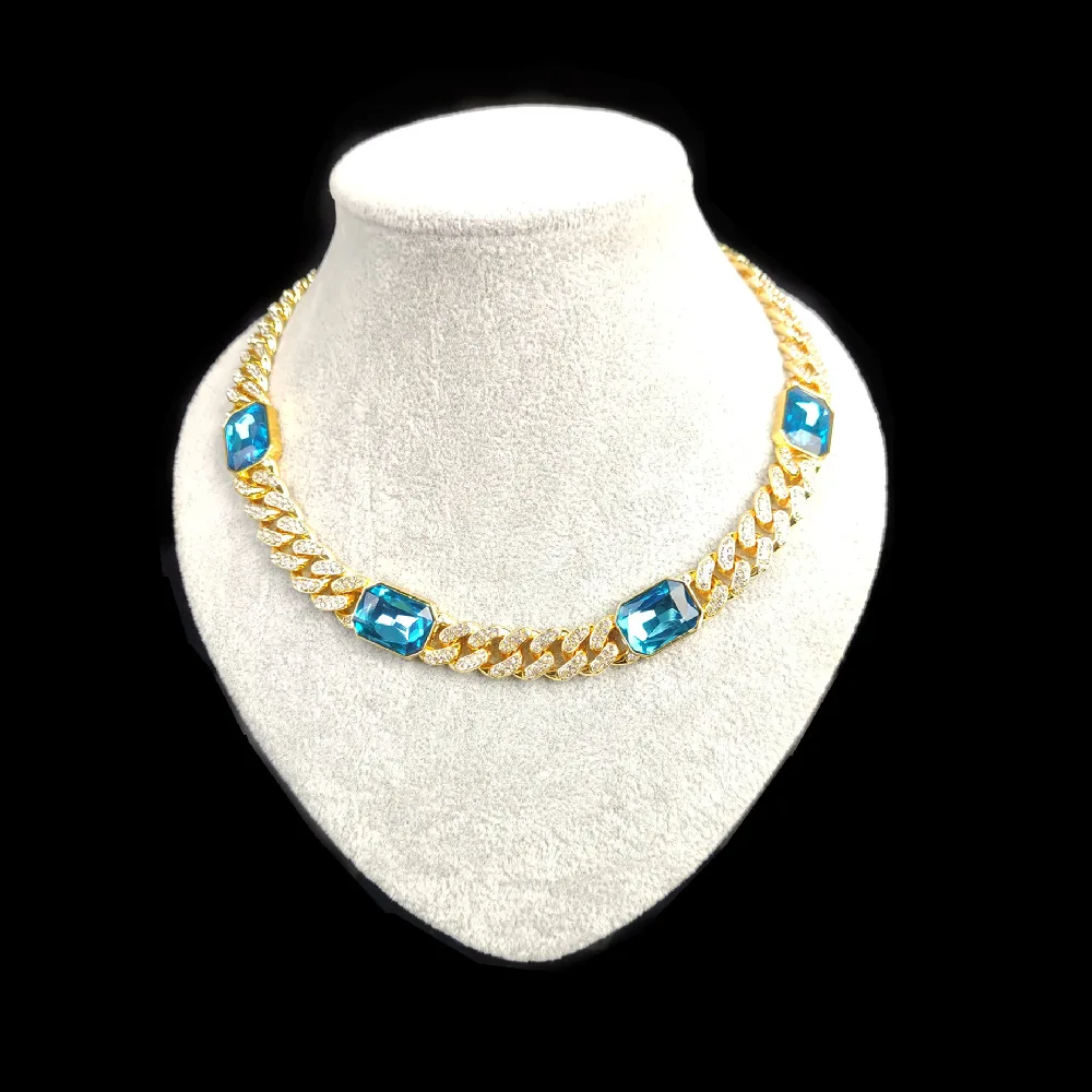 

12mm 18k Gold Rhinestone Zinc Alloy Gold Diamond Cuban Link Chain Iced Wholesale Hip Hop Jewelry