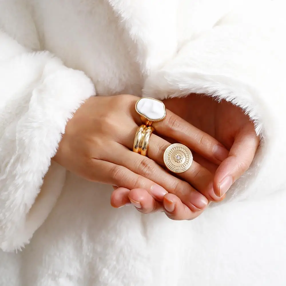 

SHIXIN Finger Rings Set Punk Women Jewelry Gothic Ring Sets Vintage White Stone Rings for Women Jewelry Set Party, Gold