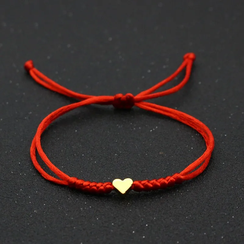 

Handmade Love Heart Charm Bracelet for Women Men Lovers' Wish Good Lucky Red String Couple Bracelets Friendship Jewelry, Various color