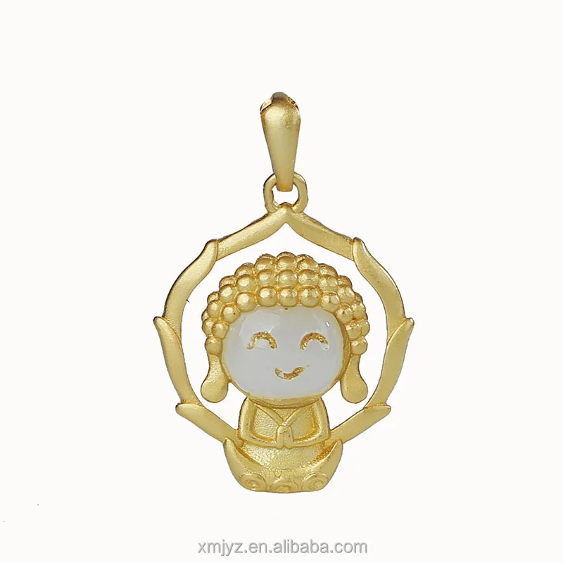 

Certified Ancient Silver Pendant Hetian Jade White Small Maitreya Buddha Inlaid Gold Live Men And Women Novice Monk Necklace