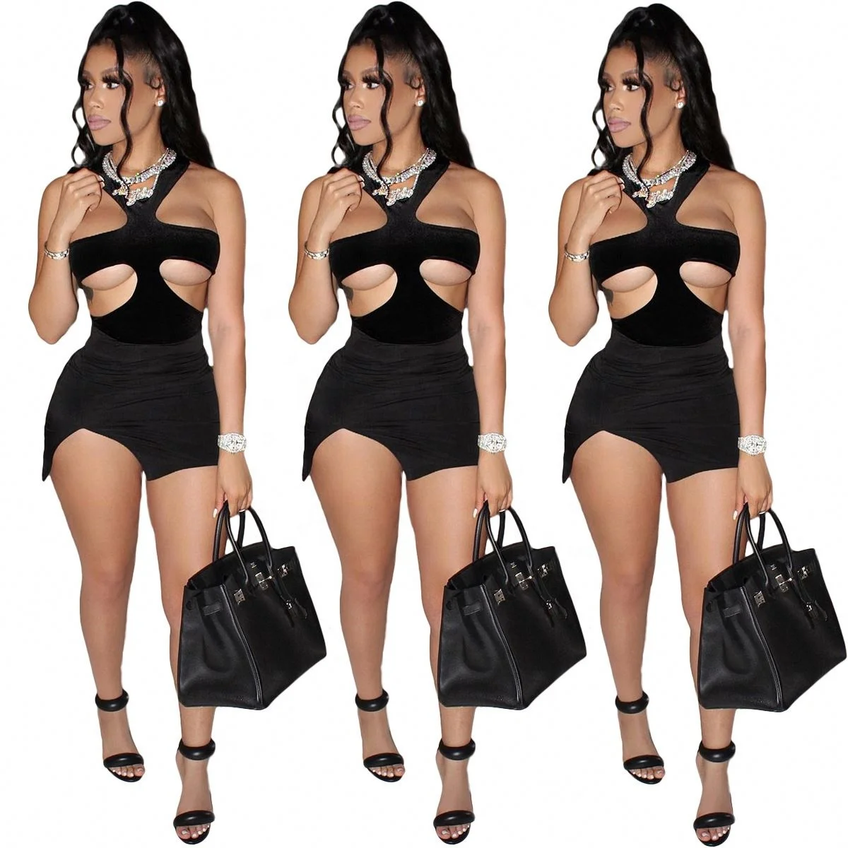 

Sexy Club Nightwear Dress Bodycon Black Dress Women Solid Halter Mini Dress for Ladies Casual Clothing