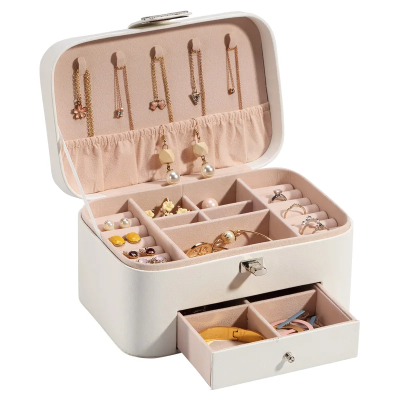 

2020 Wholesale Custom Cute Large Jewelry Case Organizer Drawer Jewelry Box Travel Earring Necklace Ring Bracelet Packaging Box, Gray, white, pink