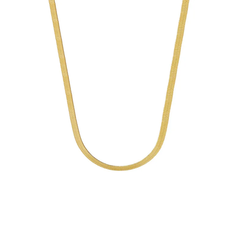 

VANA 18k Real Gold Plated 925 Sterling Silver Italian Flat Silver Snake Gold Chain Flexible Flat Herringbone Choker Necklace