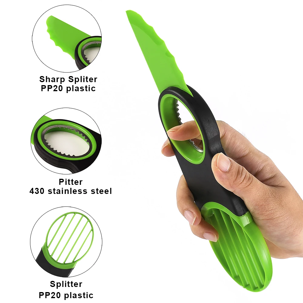 

Kitchen Gadgets Dry 3 In 1 Avocado Cutter Tool Peeler Slicer 3-In-1 Stainless Steel Avocado Slicer