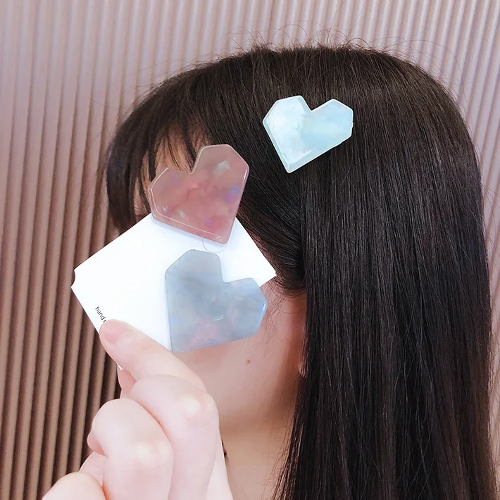 

OUYE Colorful Acrylic Acetate Plate Heart-shaped Hairpin Shell Pattern Love Heart Hair Clip Hairpin Cute Hair Ornament Female