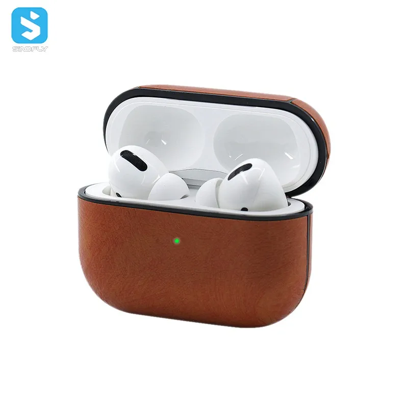 Amazon Hot Brown PU Leather Protective Case Cover For Airpods Pro With Keychain