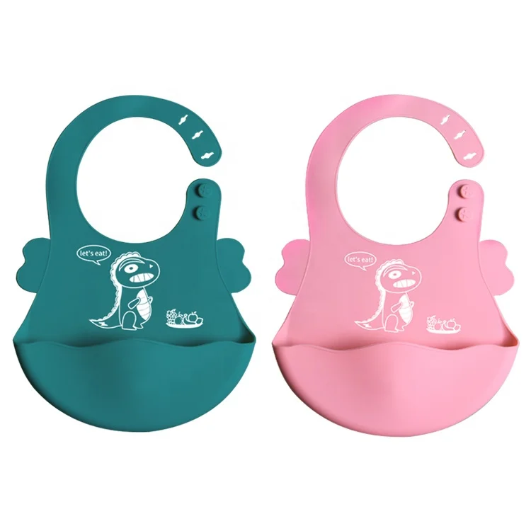 

2022 New Products food grade silicone baby bibs waterproof dinosaur cartoon silicone baby bib