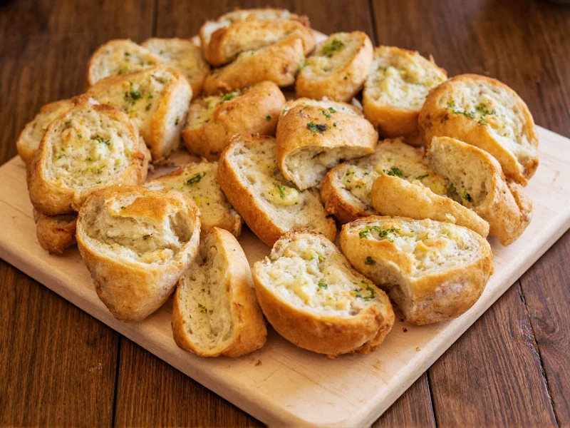 Variety of garlic bread styles on rustic table