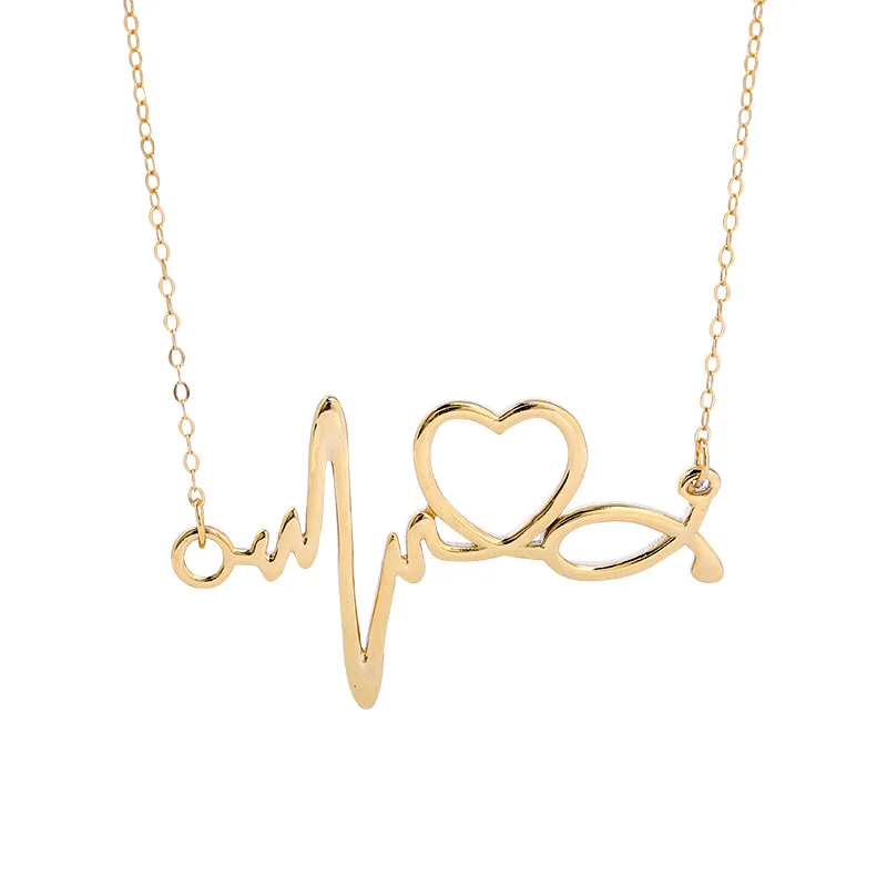 

Trendy 925 silver women gold plated ecg Electrocardiogram Heart Necklace, Silver,gold plating