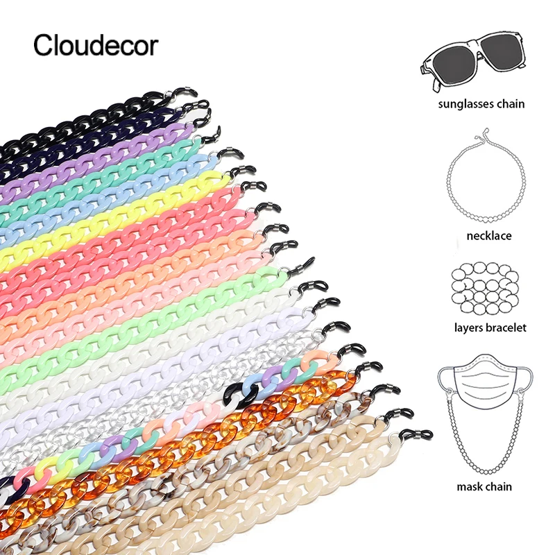 

Acrylic Linked Chain Sunglasses Accessories Masked Acrylic Cuban Chain For Handbags Black Acrylic Spectacle Chains Woman Straps, Solid color