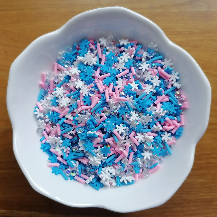 1kg DIY Craft Slime Sprinkles Christmas 5mm White Blue Snowflake Candy Stick Polymer Clay Sprinkles Slices