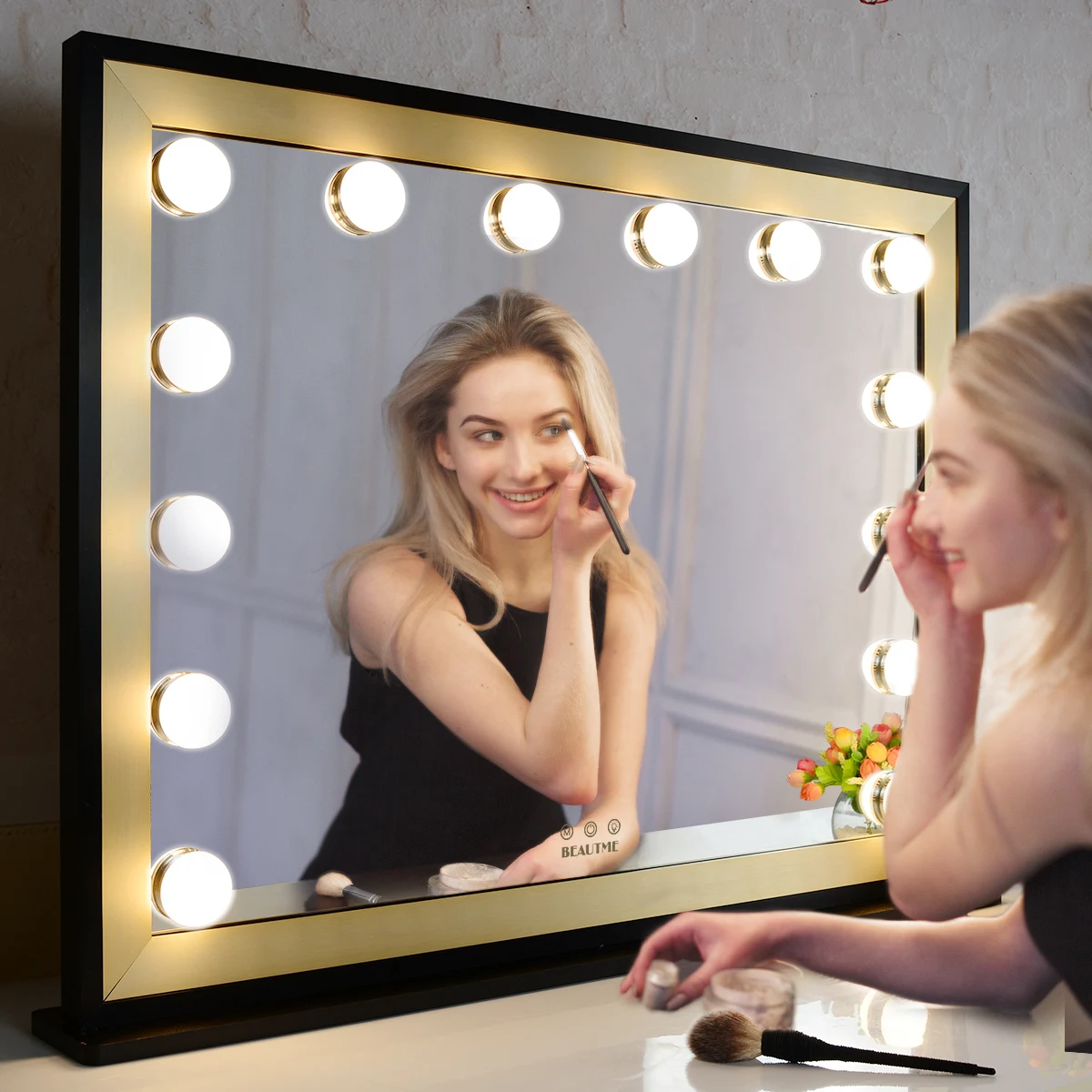 

BEAUTME Vanity Mirror Makeup Mirror with Lights,Large Hollywood Lighted Vanity Mirror with 14 Dimmable LED Bulbs,3 Color Modes
