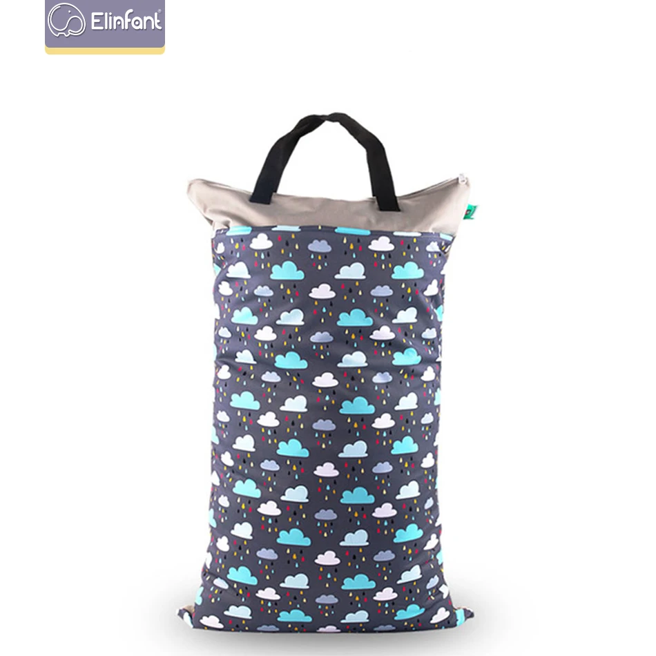 

Elinfant new Printed Double Zipper Waterproof Wet Cloth Diaper bag 40*70cm size Outdoor travel bag, Colors