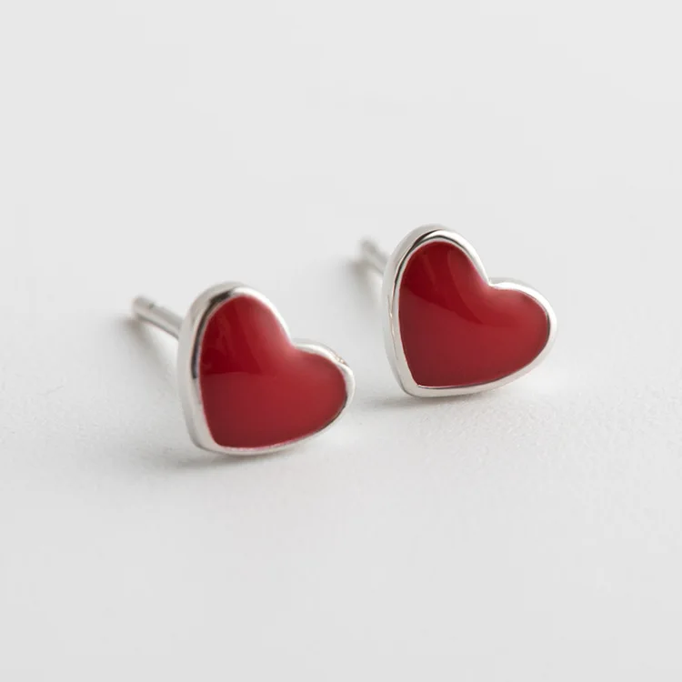 

Fashion 925 Sterling Silver Red Enamel Heart Stud Earrings For Women And Girl Jewelry Gift, Gold/white gold