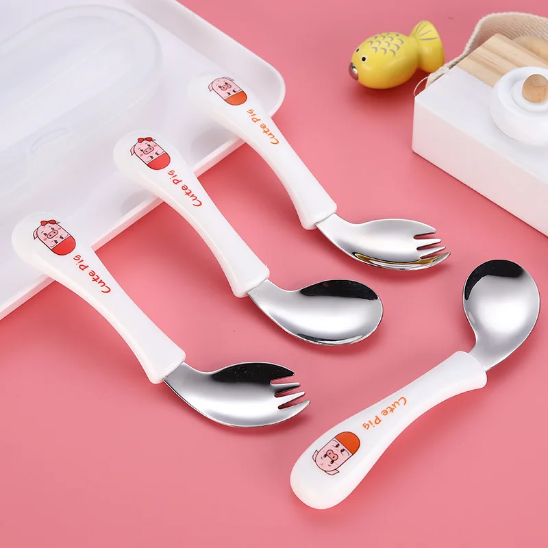 

Wholesale Food Grade Cartoon Design Printing Handle Stainless Steel 304 Children 2PCS Spoon Fork Cutlery Set with Portable Case