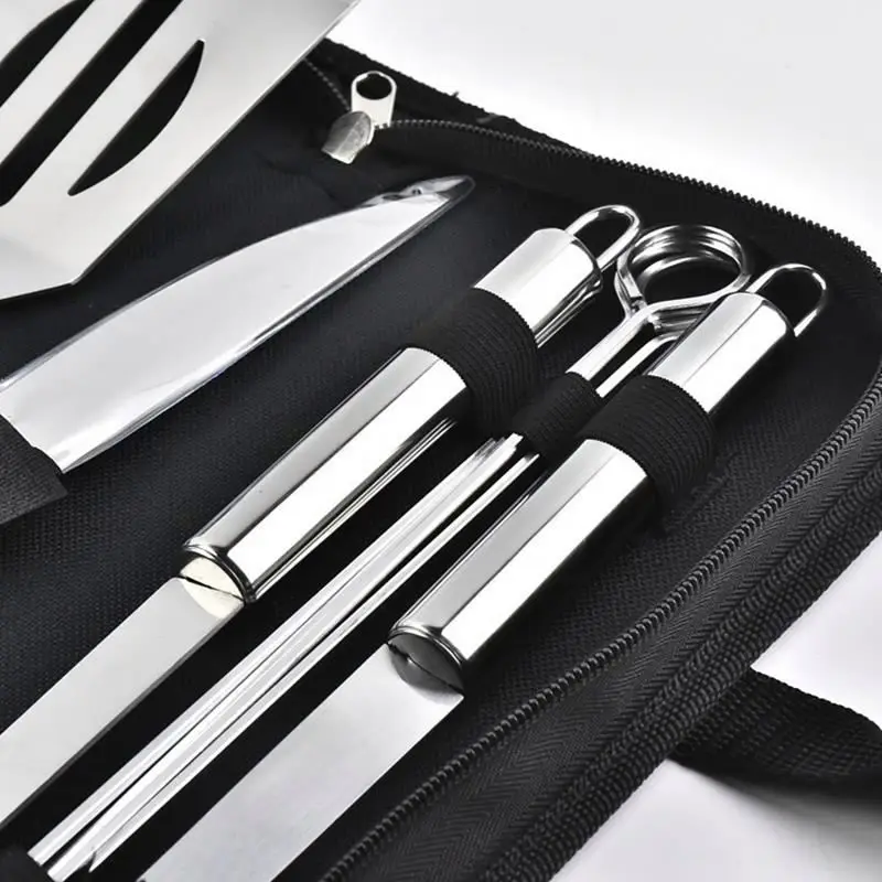 

new style amazon hot sale stainless steel bbq grill tool set outdoor barbecue grilling accessories kit in oxford cloth case, Silver