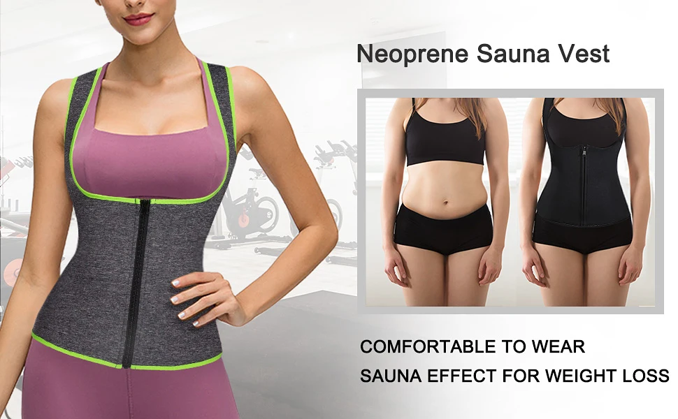 HTHJSCO Women Waist Trainer Vest Slim Corset Neoprene Sauna Tank Top Zipper Weight Loss Body Shaper Shirt 