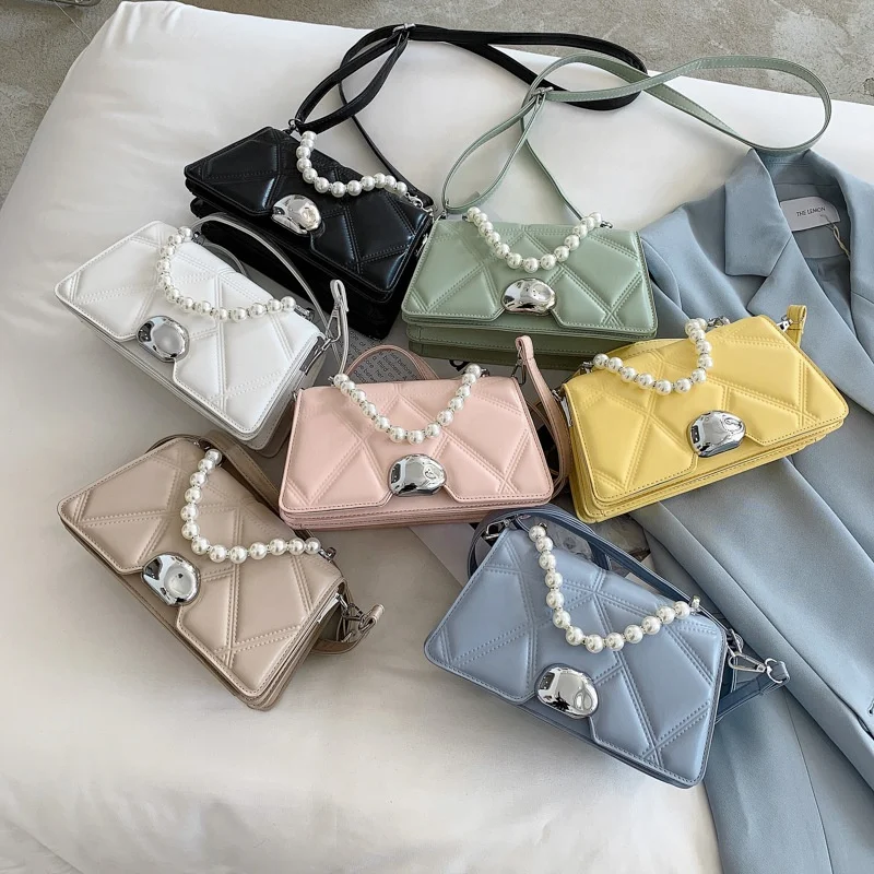 

New Arrival Rhombus Shoulder Bags Pearl Portable Large Capacity Crossbody Square Bag For Ladies, 7 colors