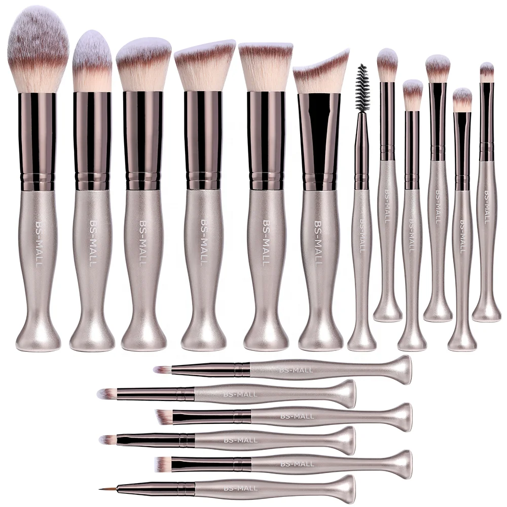 

BS-MALL Luxury Makeup Brushes Private Label 18PCS Vegan Champagne Gold Stand Up Handle Makeup Brushes Custom Packaging