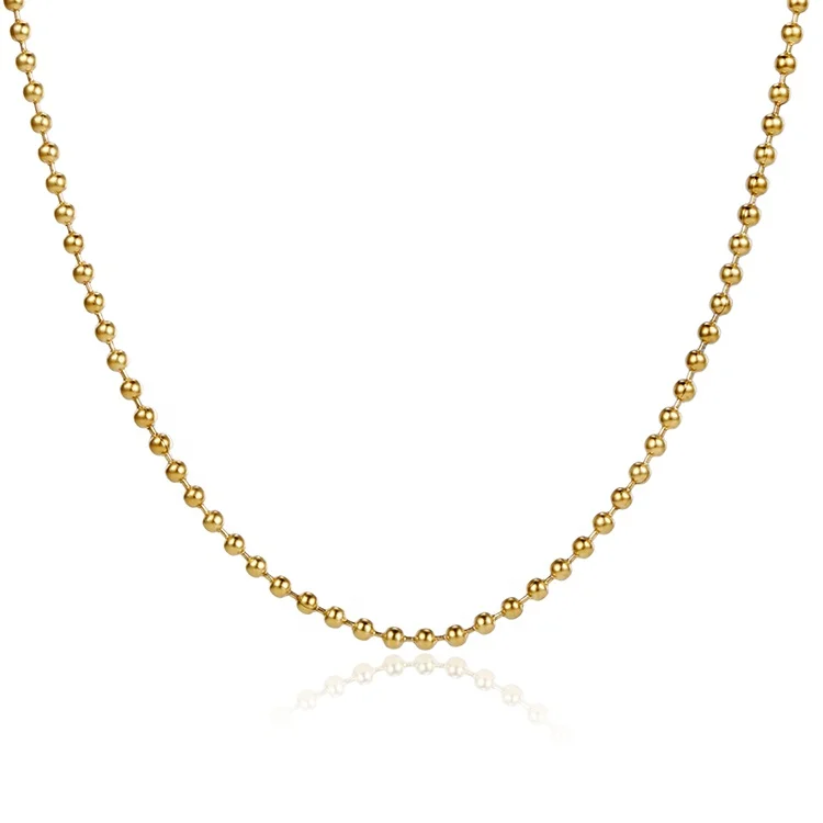 

Dainty Jewelry Gold Plated Stainless Steel 1.6MM Small Ball Beaded Chain Necklace For Women