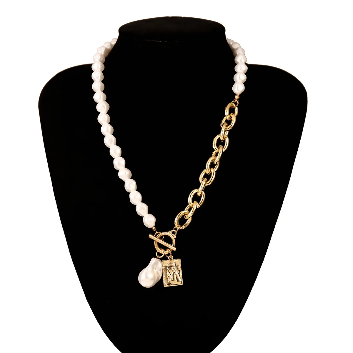 

2021 new Punk Imitation Pearl Curb Cuban Chunky Thick Choker Necklaces Collar infunny Square Pendant Necklaces for Women Jewelry
