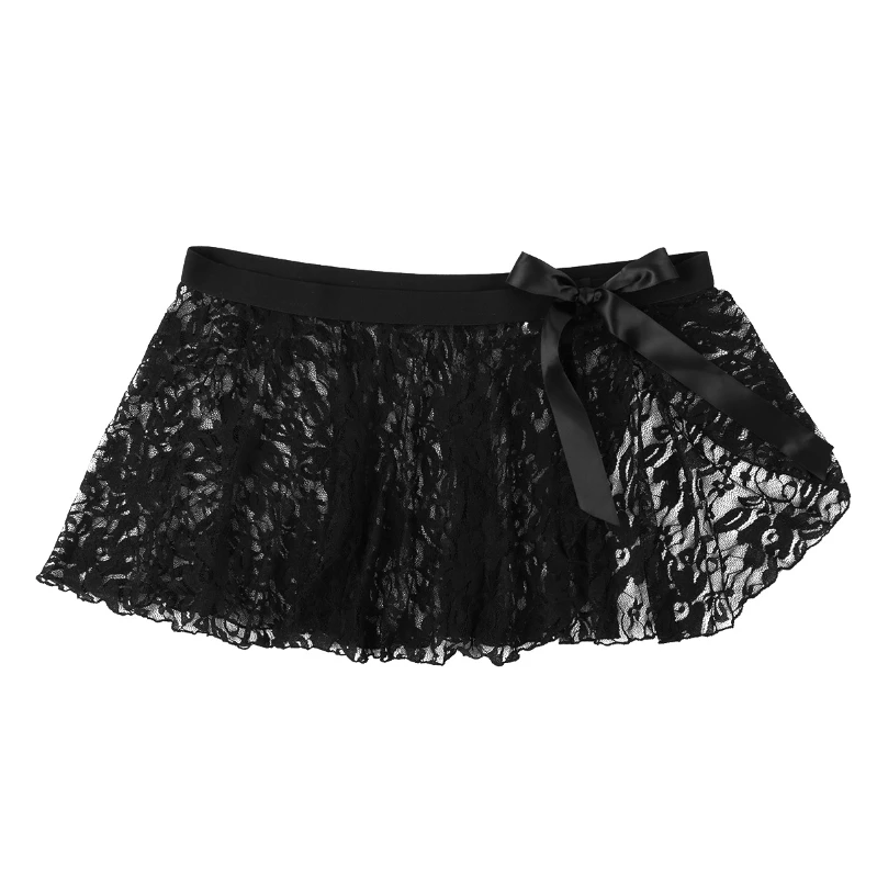 

iEFiEL Men's Adult Sheer Lace Sissy Mini Skirt Crossdress Lingerie Bowknot Sexy Underwear Skirt