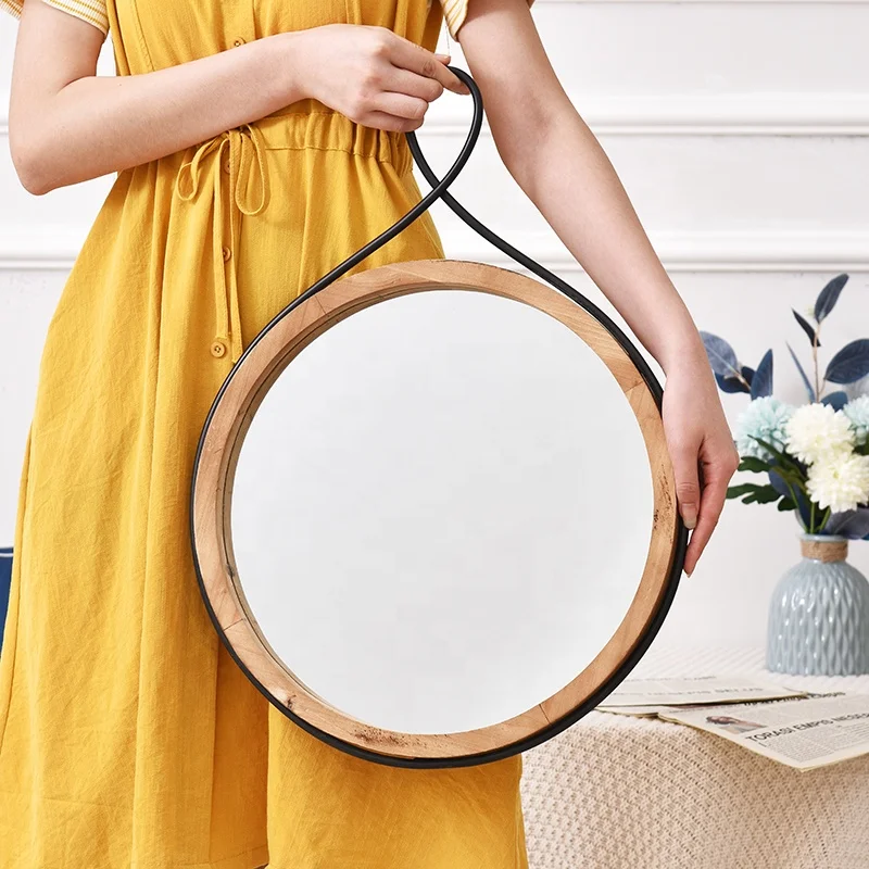 

wholesale wooden wall hanging decorative bathroom round mirror