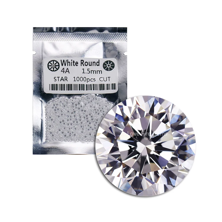 

4A grade 1000pcs/pack 0.8mm-3.0mm cz stones round star cut white color cubic zirconia