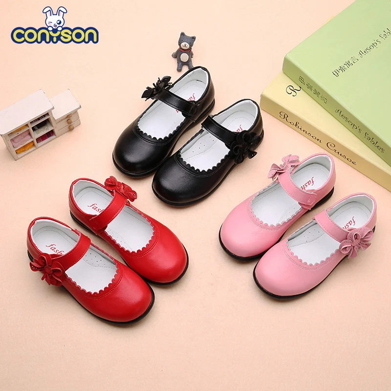 

Conyson Wholesale Baby Girl Dress Shoes School Kids Soft Soled Princess Shoes Mary Jane Shoes With Flower Buckle Strap, Picture shows