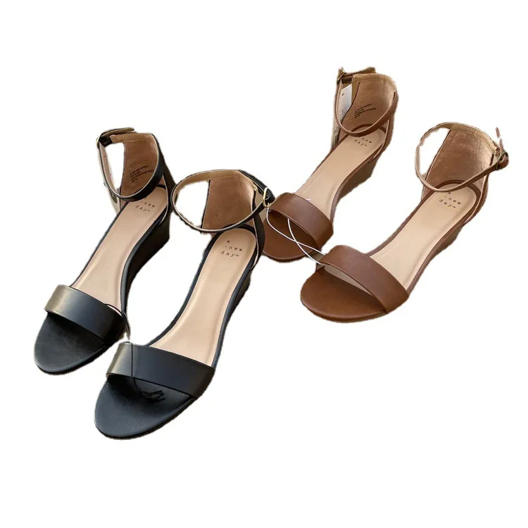 

Ins Style Hot Sale Ladies Sandals Round Toe Open Toe Solid Color Wedges Fashion Ladies Comfortable Sandals Casual