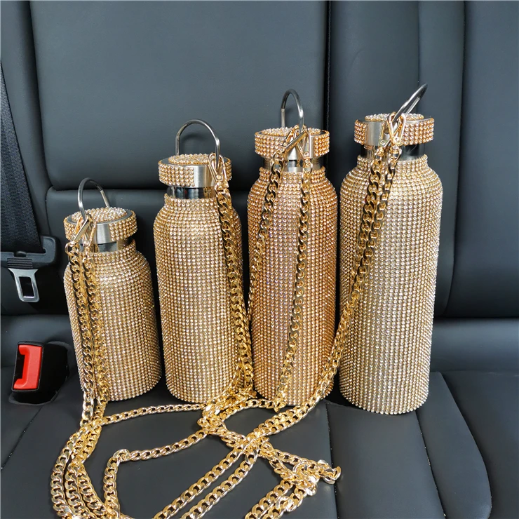 

2021 high quality top sell newest designs luxury diamond bottles stainless steel vacuum flask